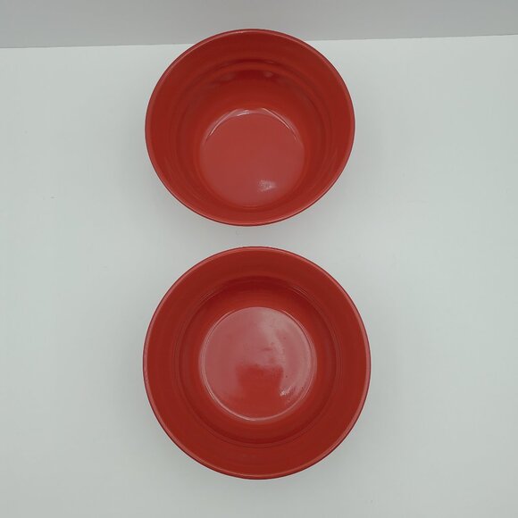 Rachael Ray Double Ridge Red Soup Cereal Bowls Embossed Bands Bowls - Picture 3 of 6